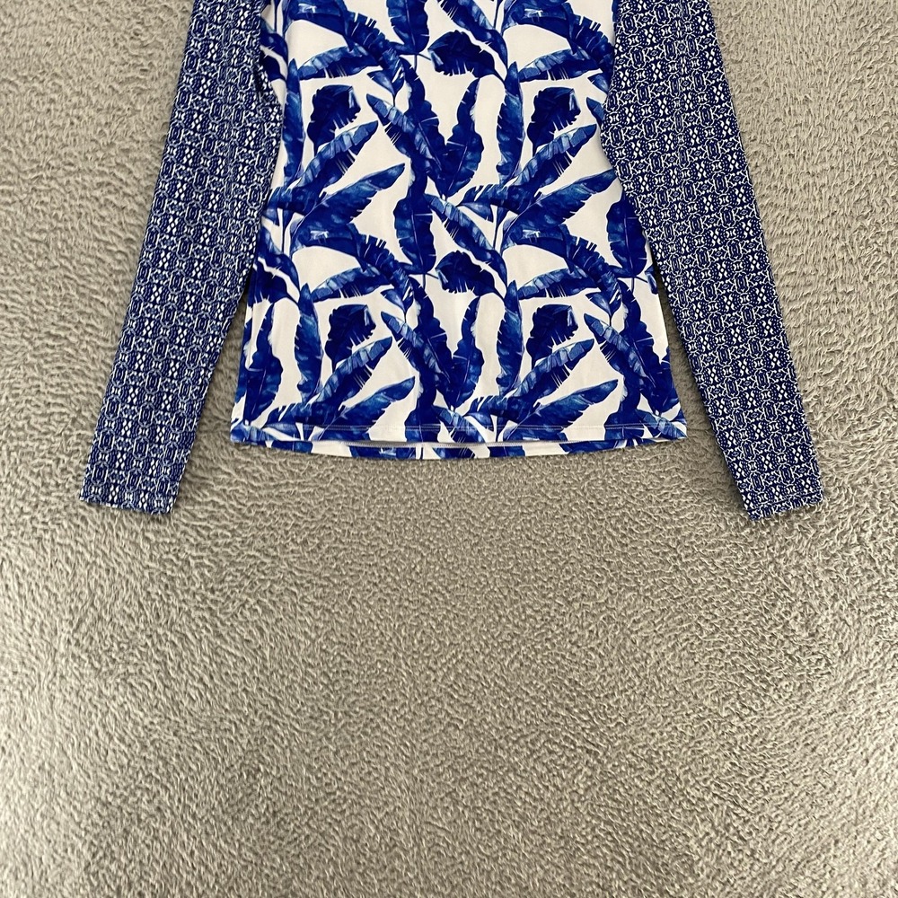 Cabana Life Rash Guard Swim‎ Shirt Womens Medium Blue Leaf Long Sleeve Tropical - Picture 4 of 13